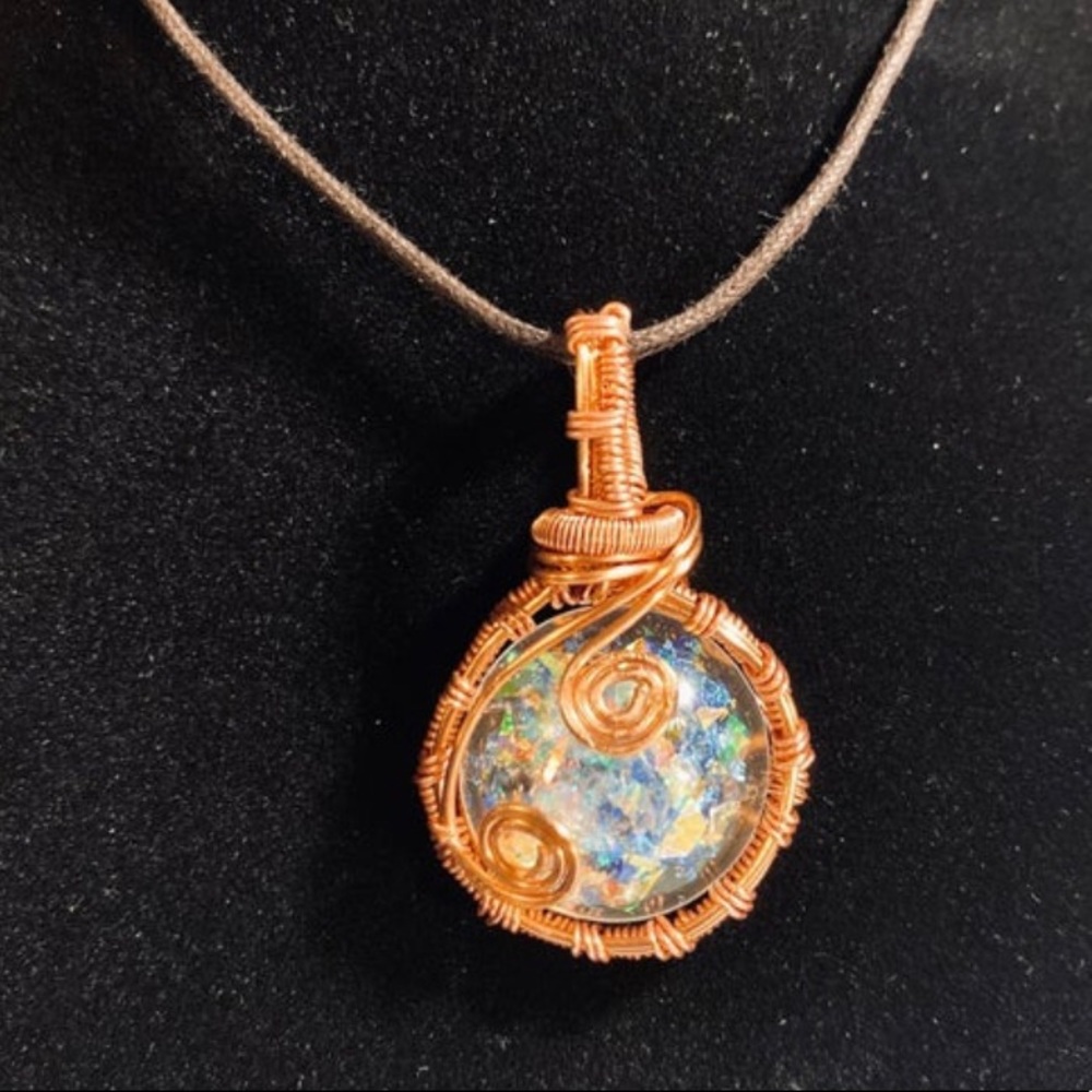New Opal - Copper Swirls Wrapped Necklace Pendant